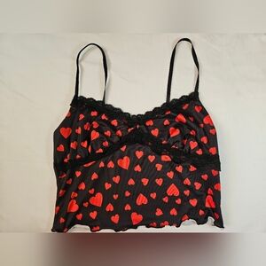 Shein Womens Black With Red Hearts Thin Strapped Lingerie Crop Top Size Large